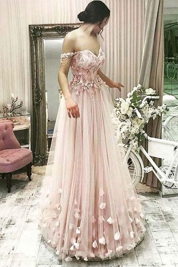 off the shoulder prom dress